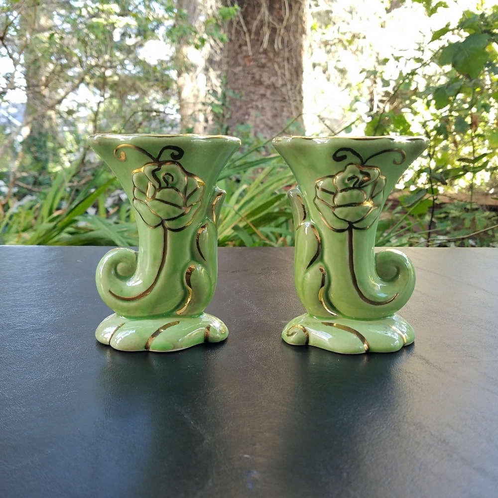 Antique Porcelain Twin Flower Vases